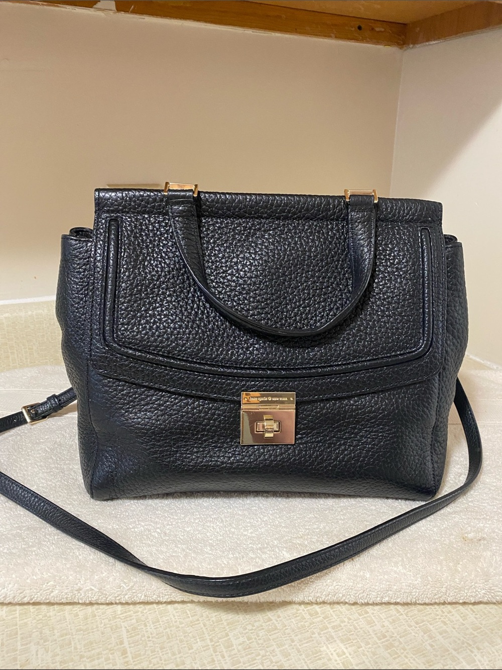 kate spade Black Pebbled Leather Shoulder bag with Gold Hardware